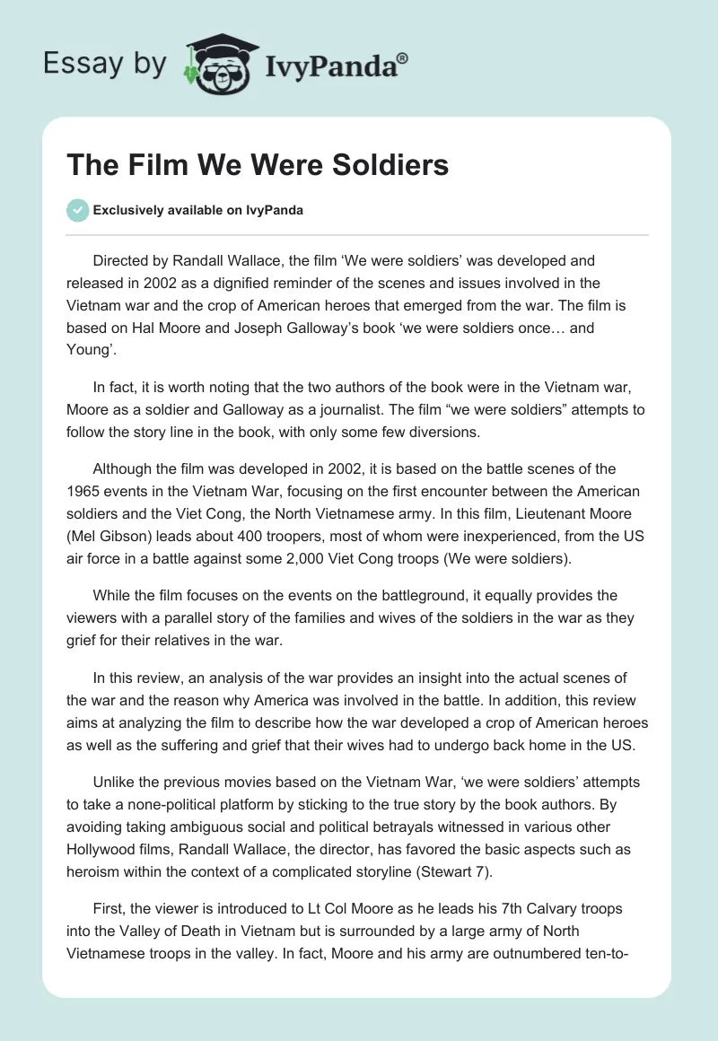 The Film "We Were Soldiers". Page 1