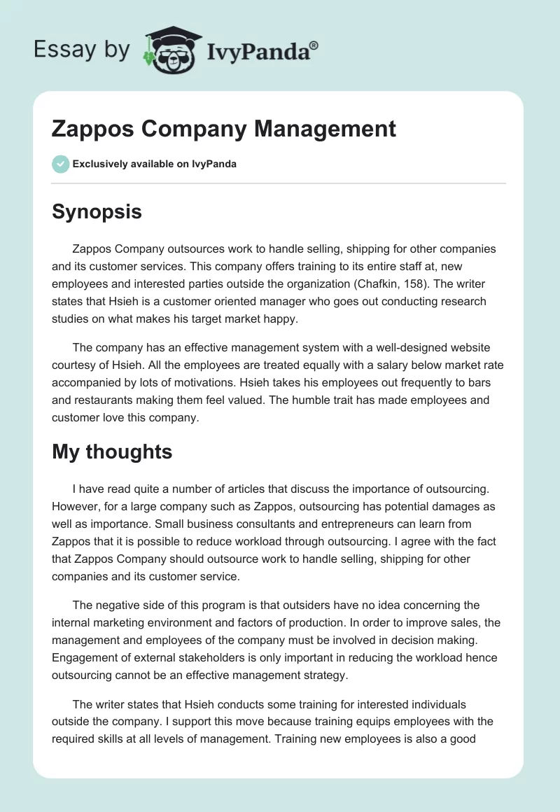 Zappos Company Management. Page 1