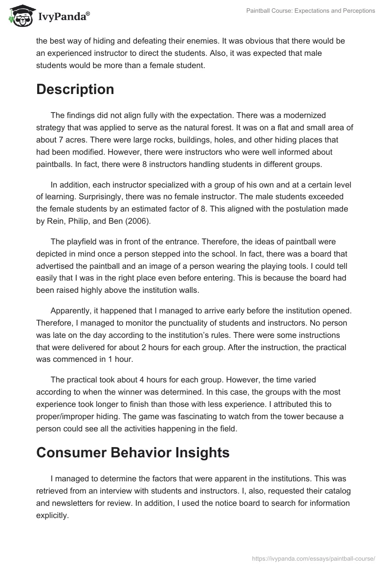 Paintball Course: Expectations and Perceptions. Page 2