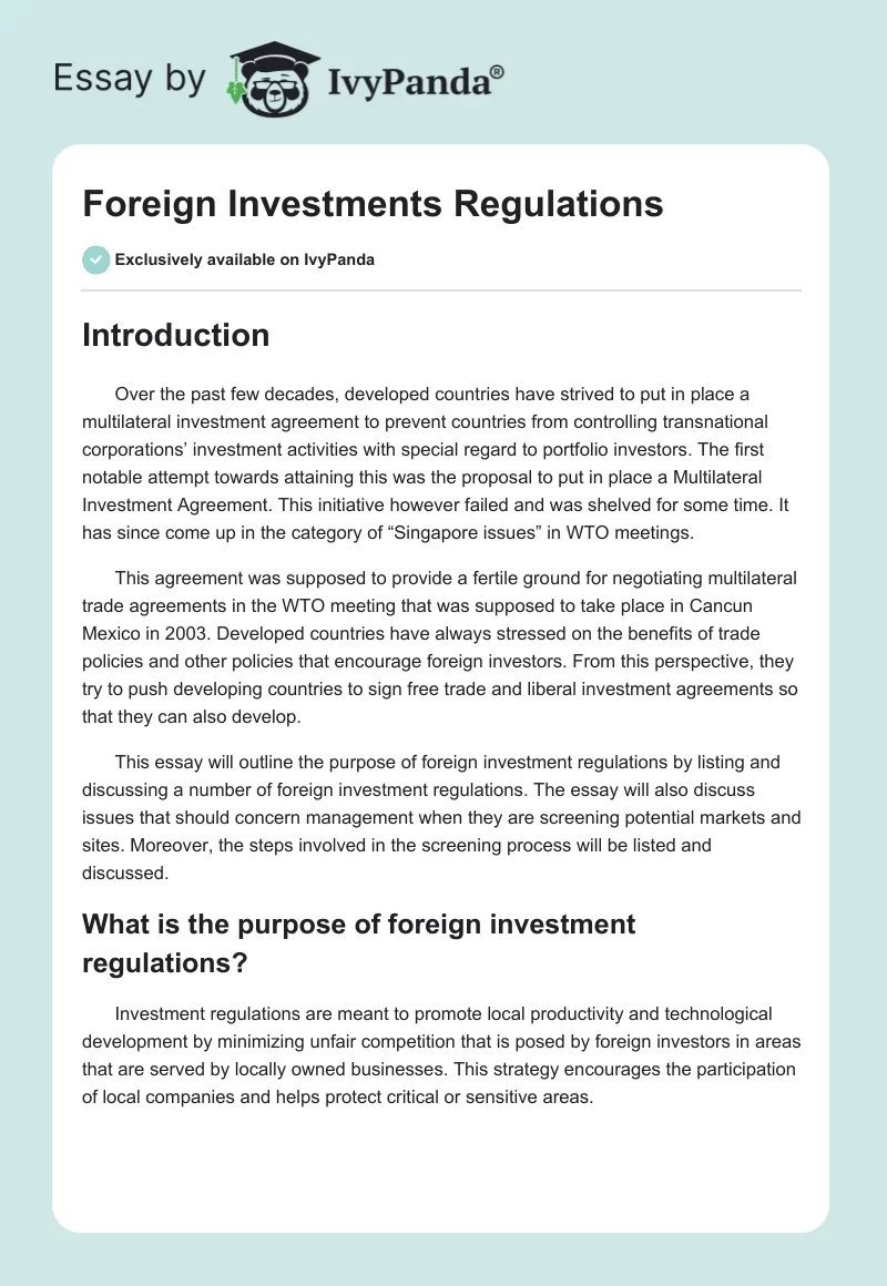 Foreign Investments Regulations. Page 1