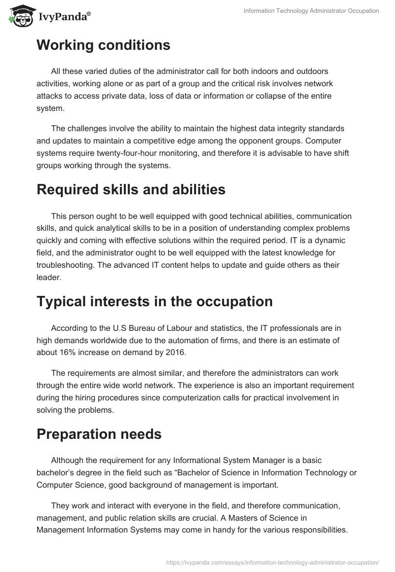 Information Technology Administrator Occupation. Page 2