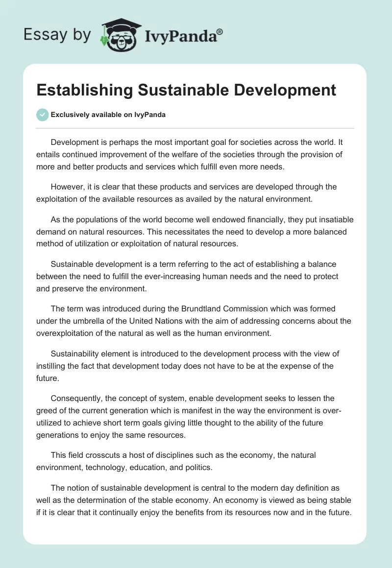 Establishing Sustainable Development. Page 1