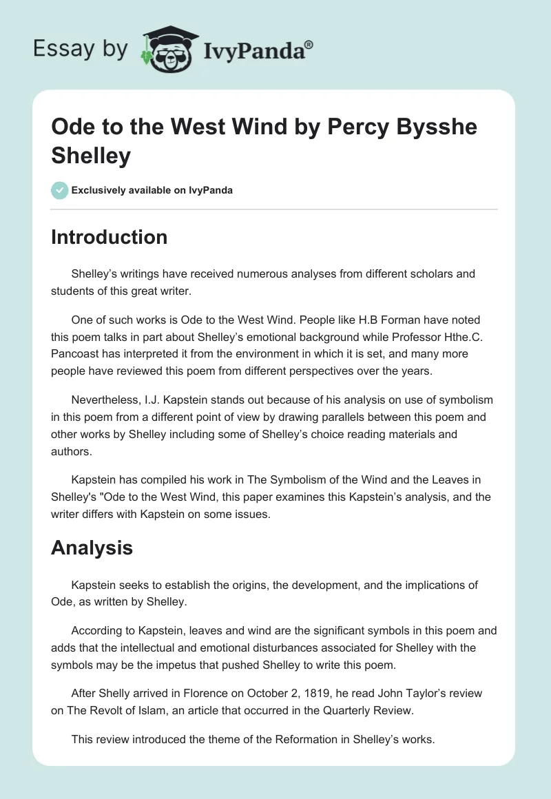 "Ode to the West Wind" by Percy Bysshe Shelley. Page 1