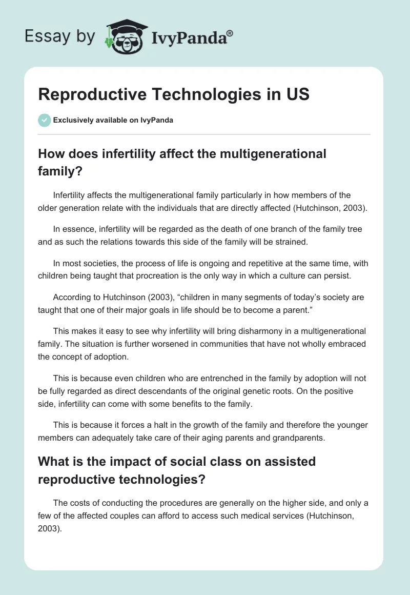 Reproductive Technologies in US. Page 1