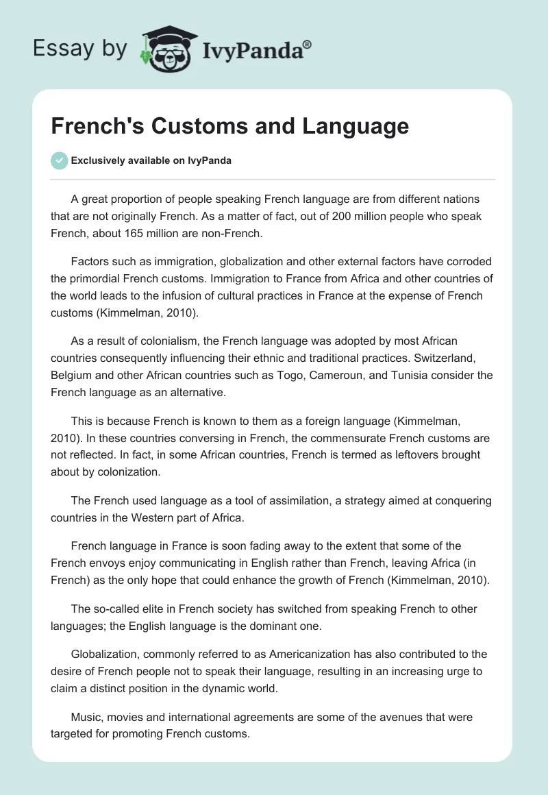 French's Customs and Language. Page 1