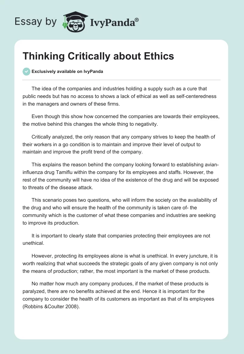 Thinking Critically about Ethics. Page 1