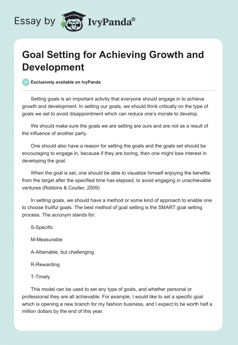 Goal Setting for Achieving Growth and Development. Page 1