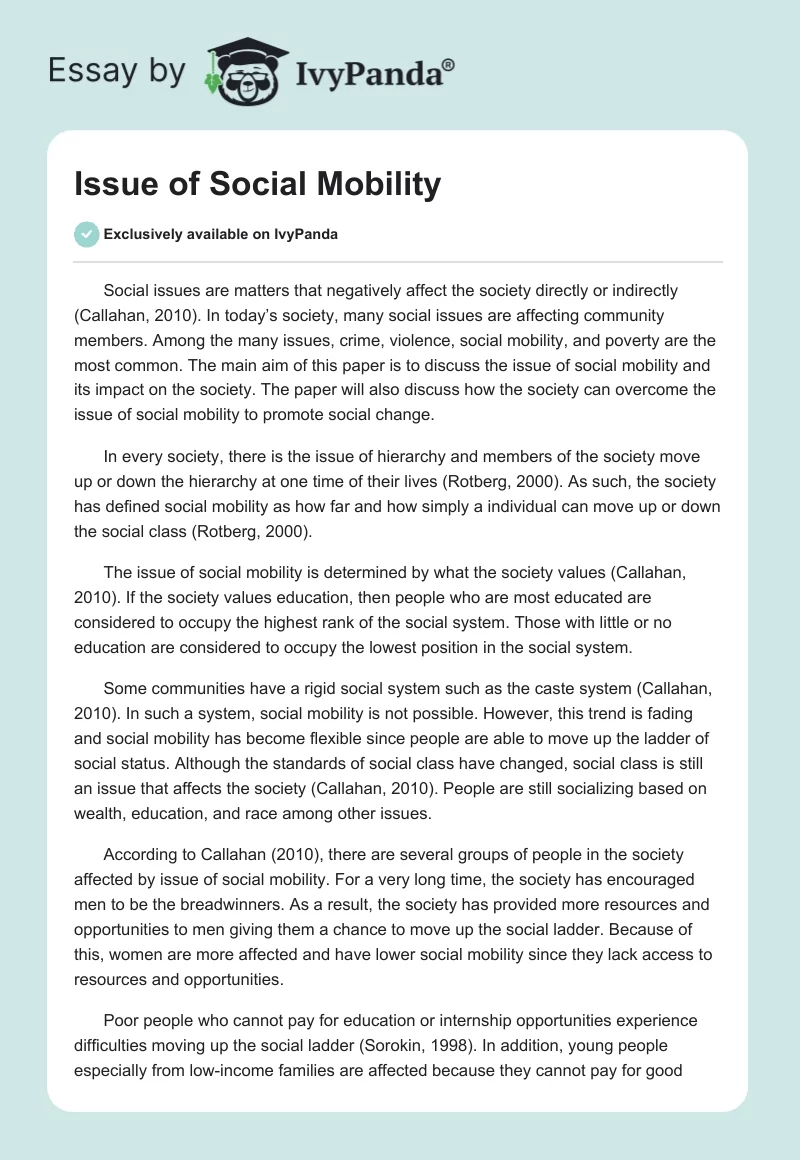 Issue of Social Mobility. Page 1