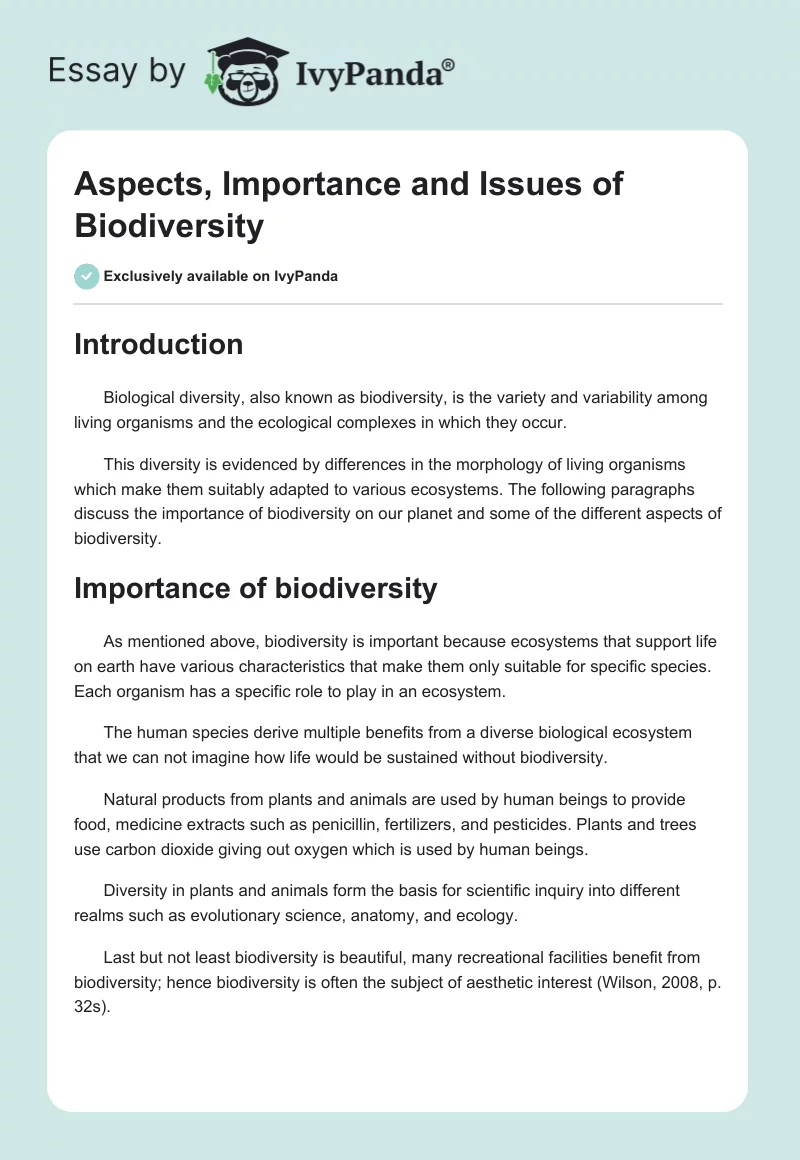 Aspects, Importance and Issues of Biodiversity. Page 1