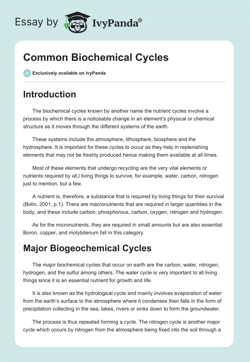 Common Biochemical Cycles. Page 1