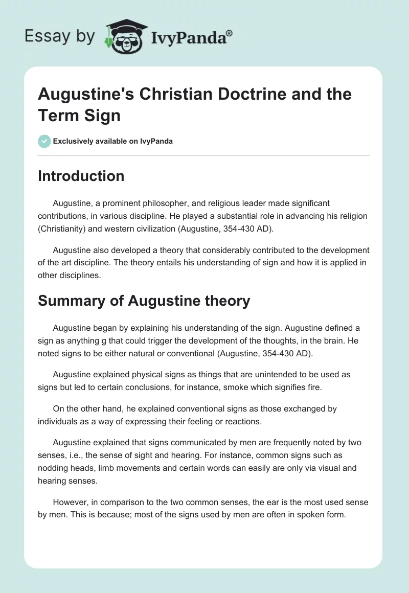 Augustine's Christian Doctrine and the Term "Sign". Page 1