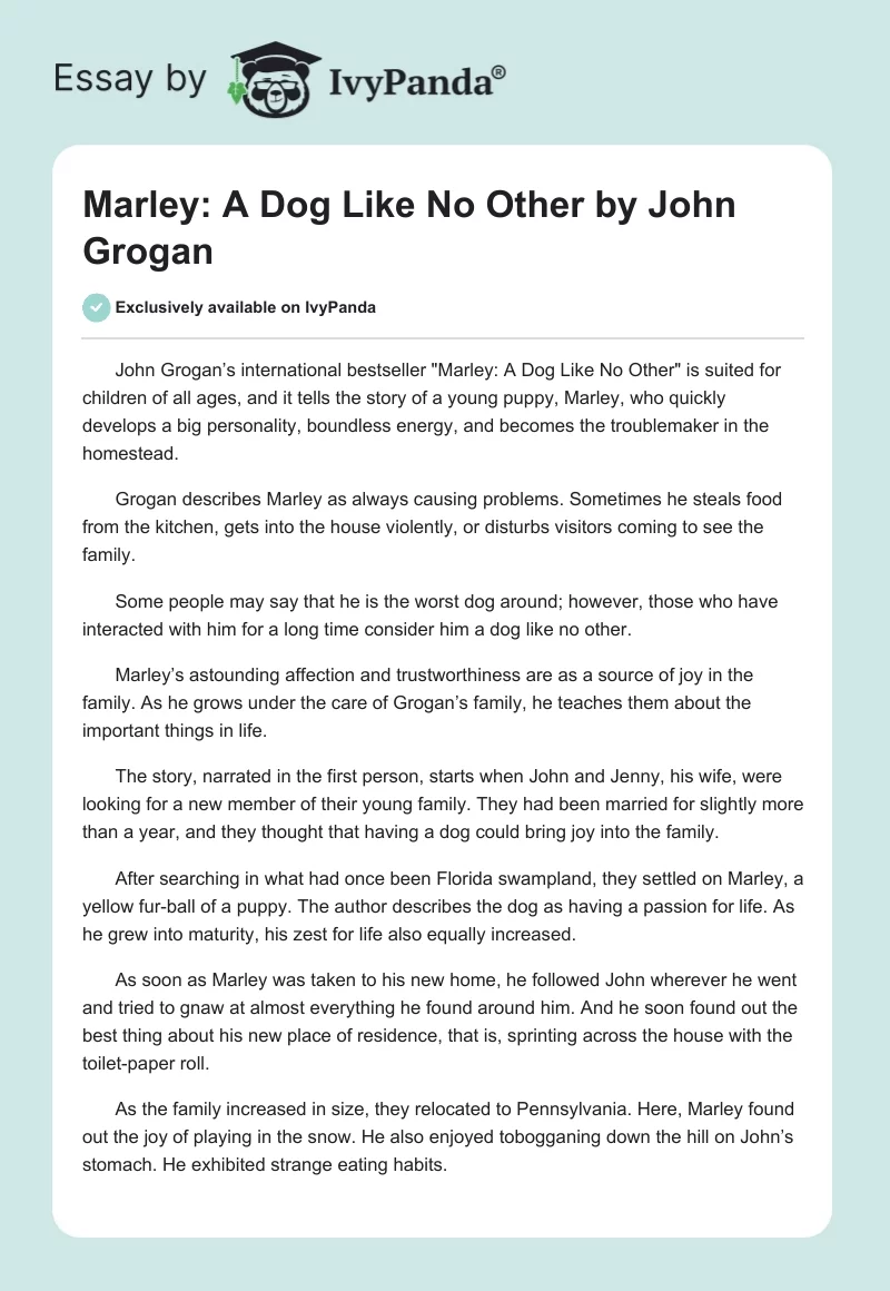 "Marley: A Dog Like No Other" by John Grogan. Page 1