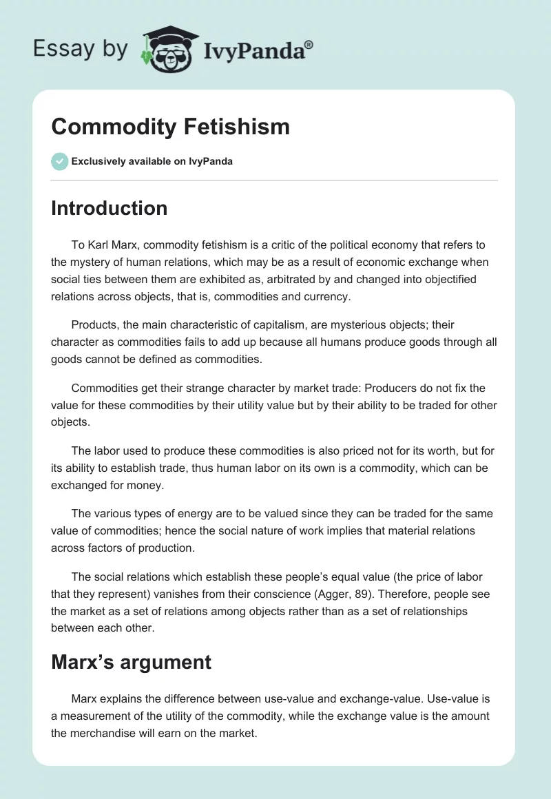 Commodity Fetishism. Page 1