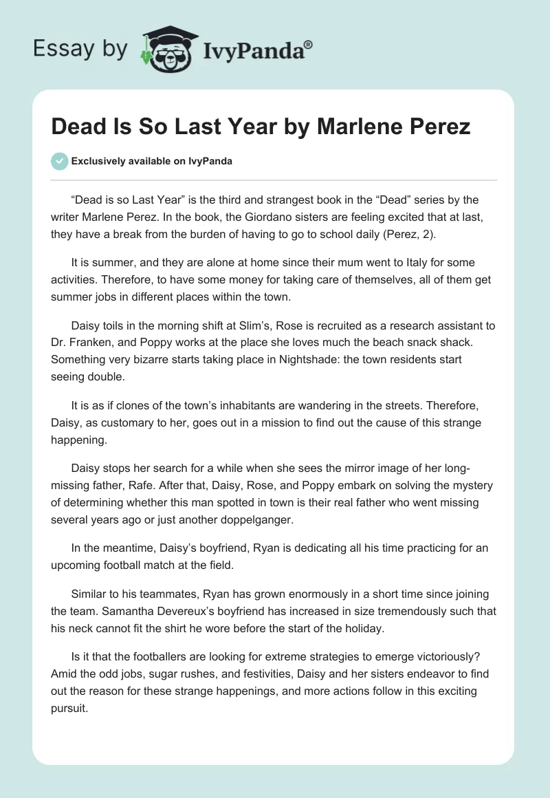 "Dead Is So Last Year" by Marlene Perez. Page 1