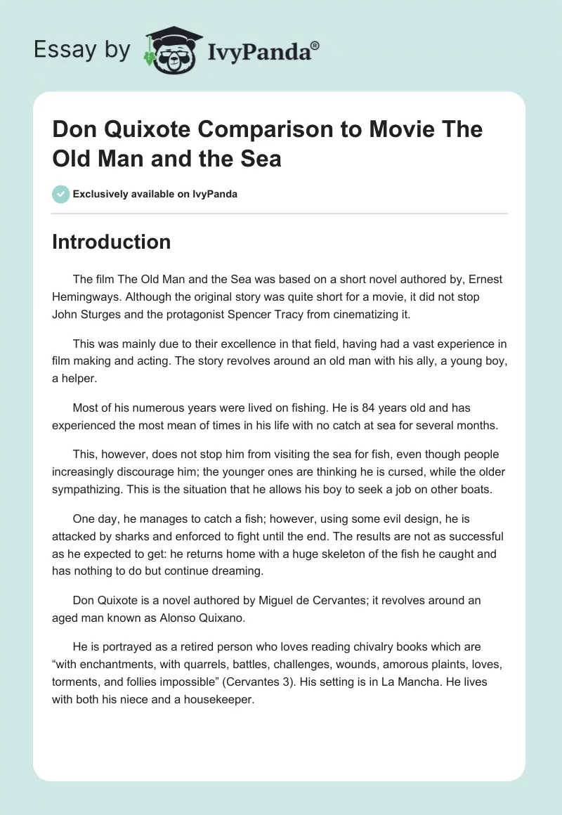 Don Quixote Comparison to Movie "The Old Man and the Sea". Page 1