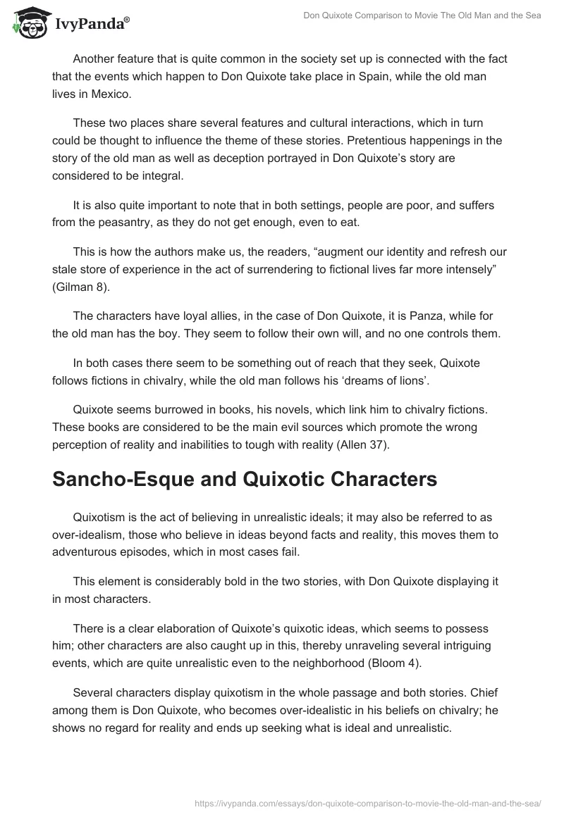 Don Quixote Comparison to Movie "The Old Man and the Sea". Page 3