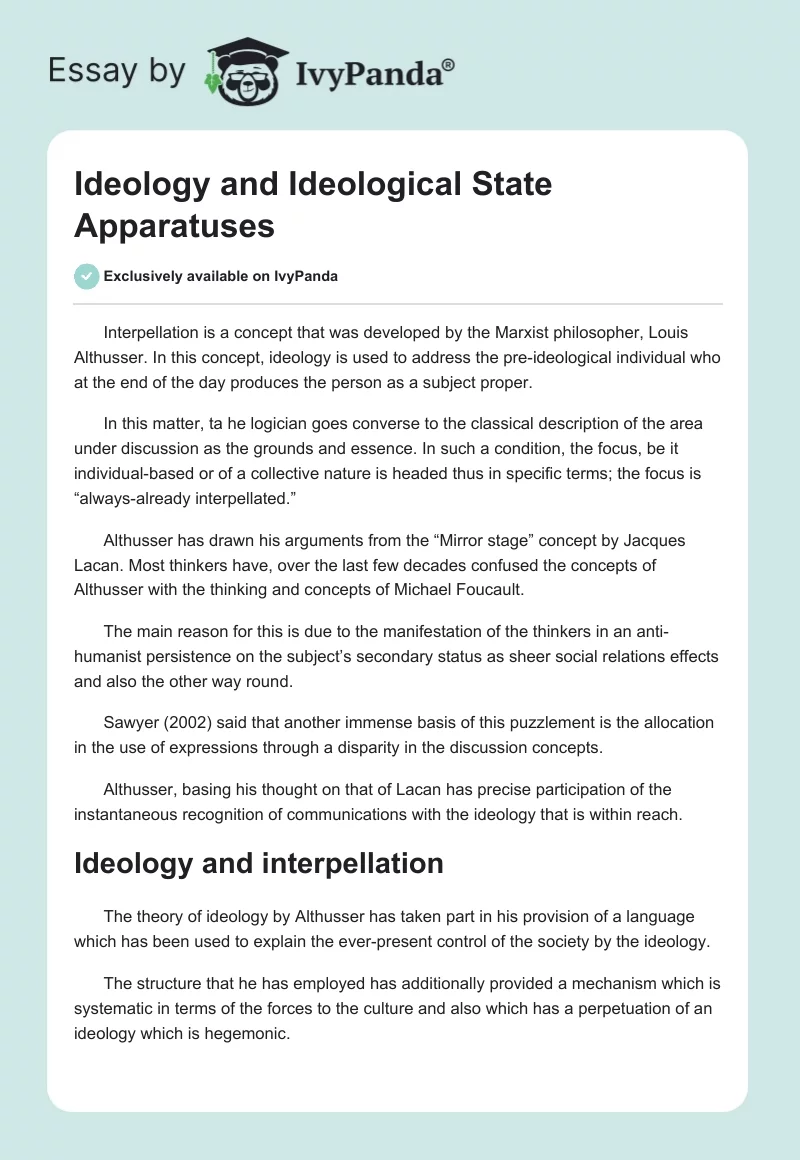 Ideology and Ideological State Apparatuses. Page 1