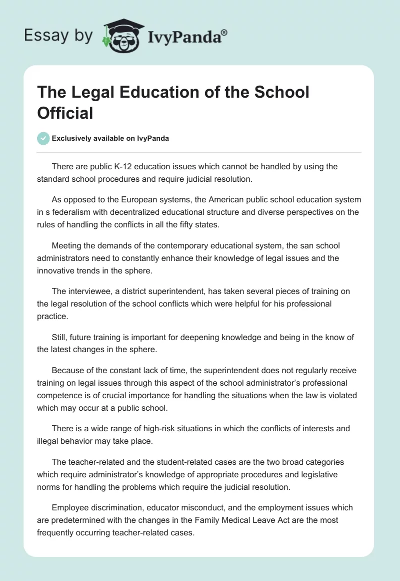 The Legal Education of the School Official. Page 1