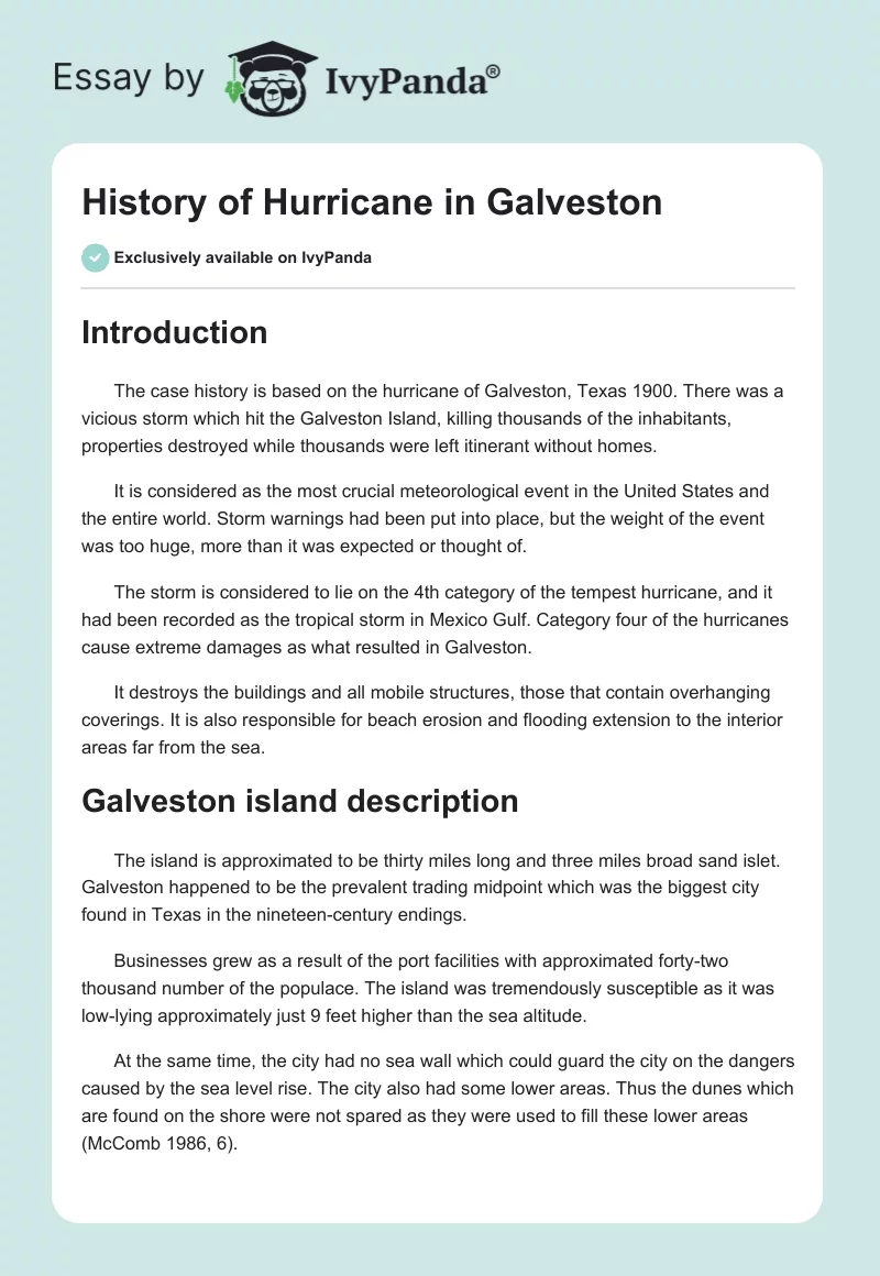 History of Hurricane in Galveston. Page 1
