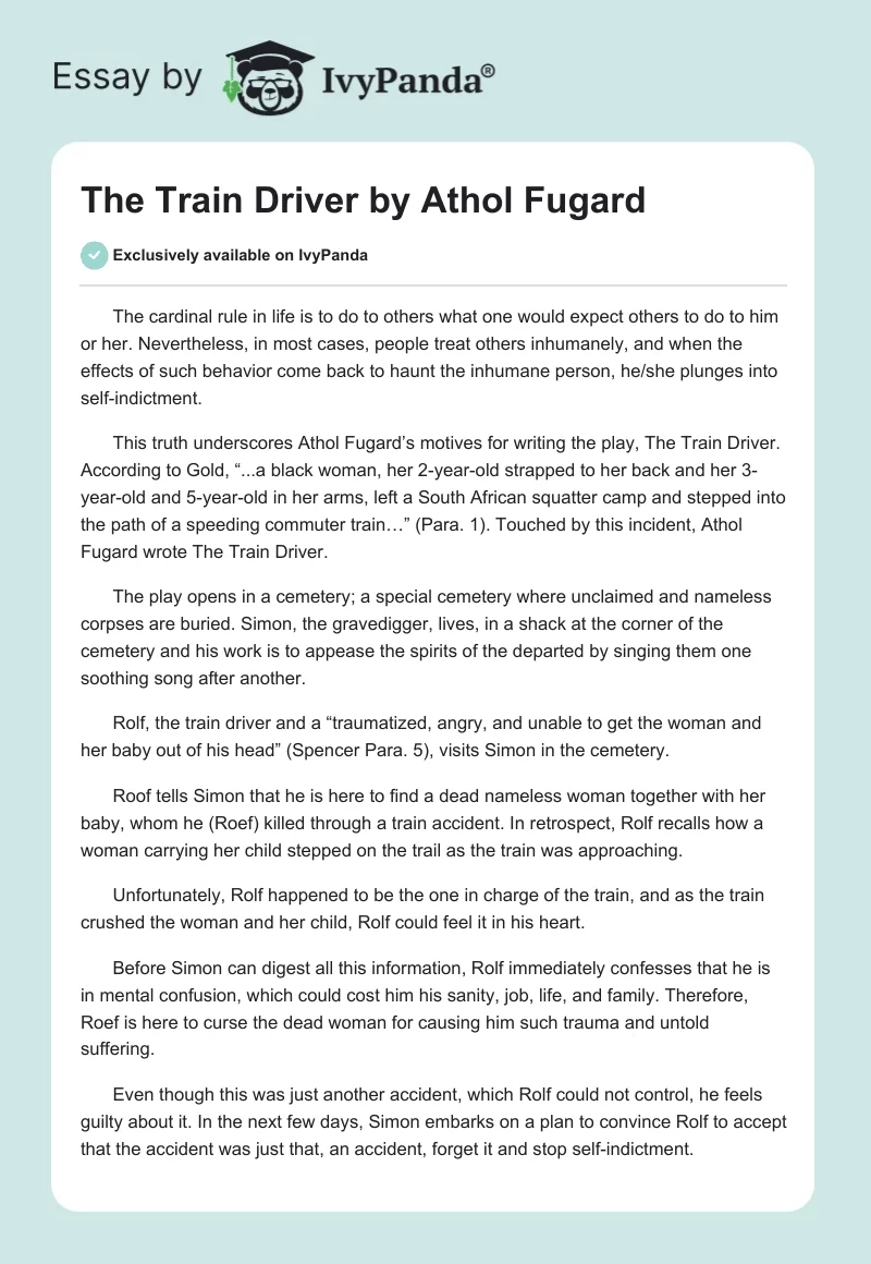 The Train Driver by Athol Fugard. Page 1