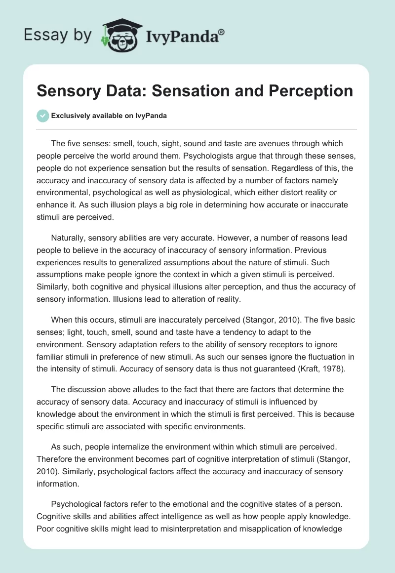 Sensory Data: Sensation and Perception. Page 1