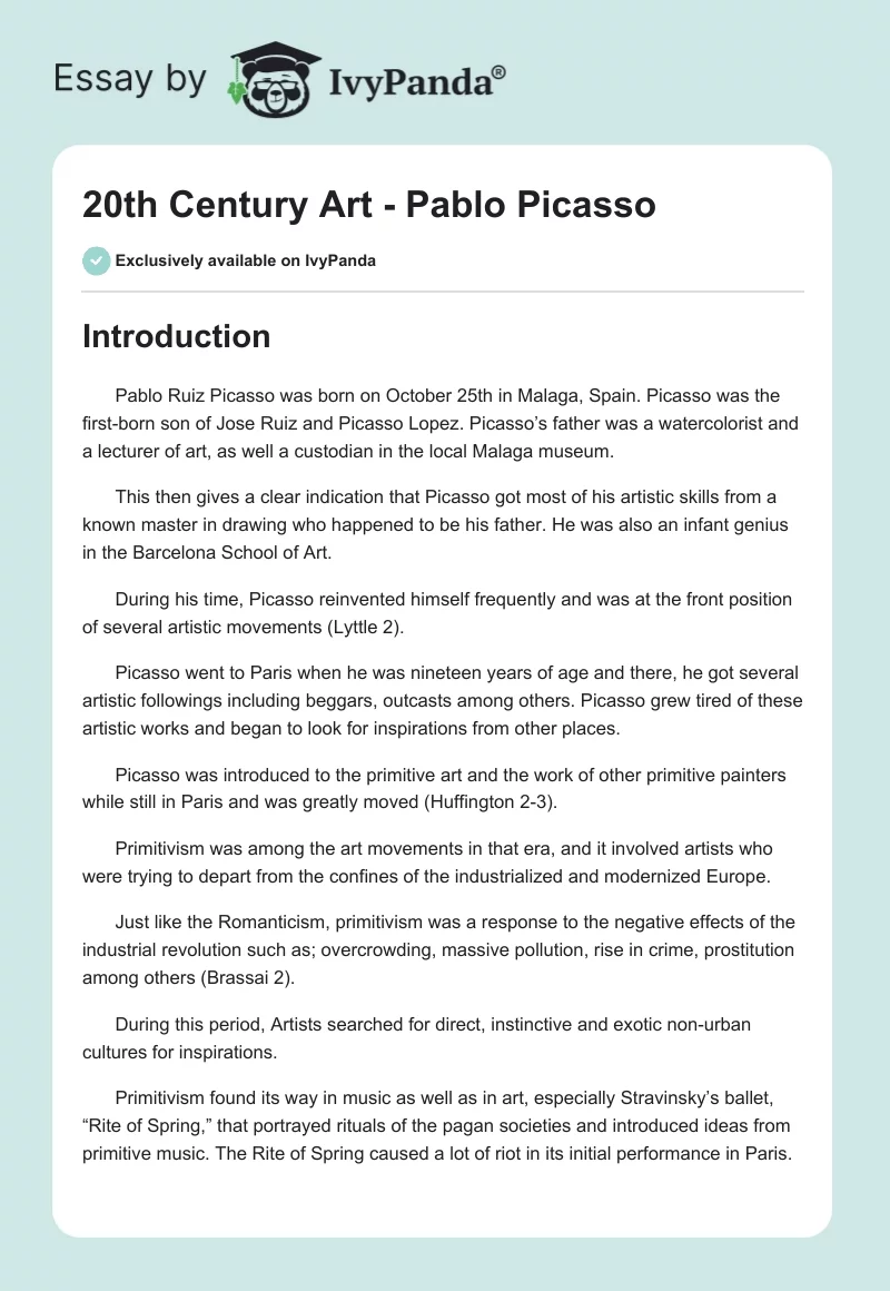 20th Century Art - Pablo Picasso. Page 1