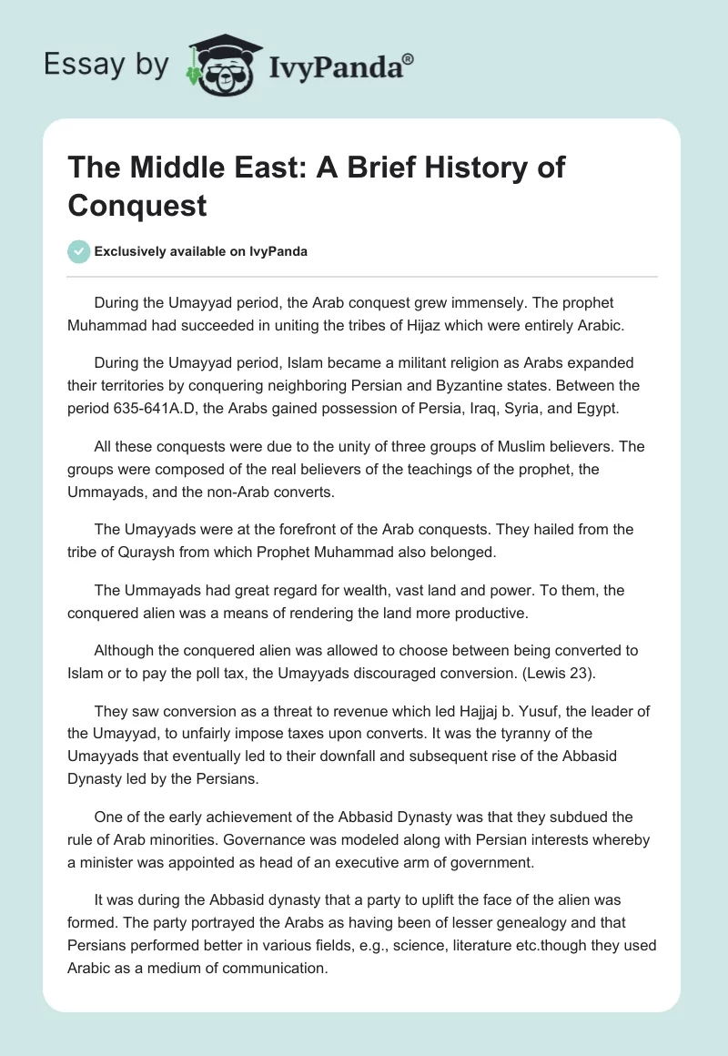 The Middle East: A Brief History of Conquest. Page 1