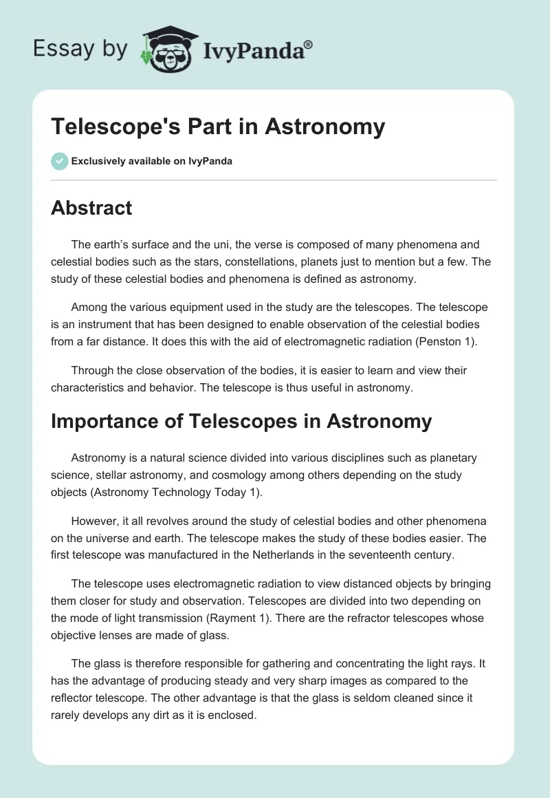 Telescope's Part in Astronomy. Page 1