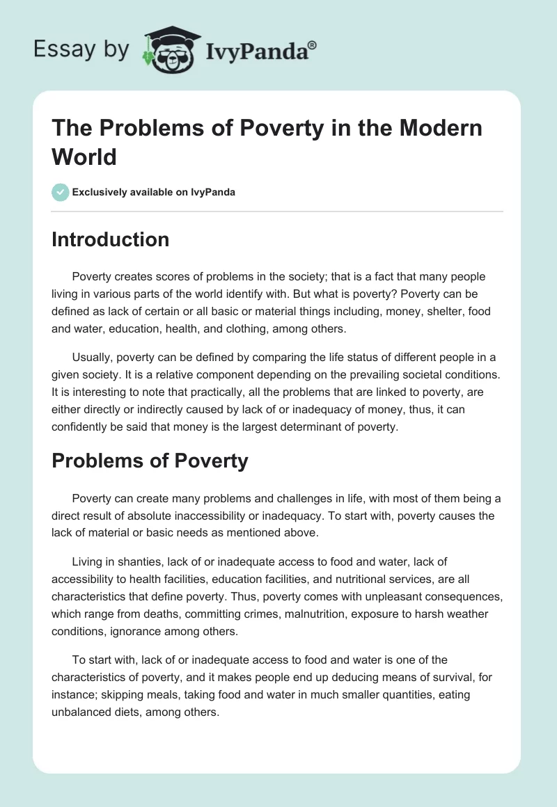 The Problems of Poverty in the Modern World. Page 1