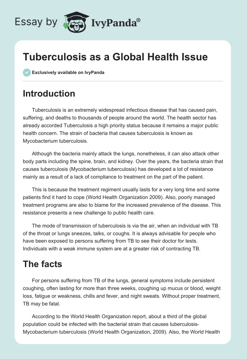 Tuberculosis as a Global Health Issue. Page 1