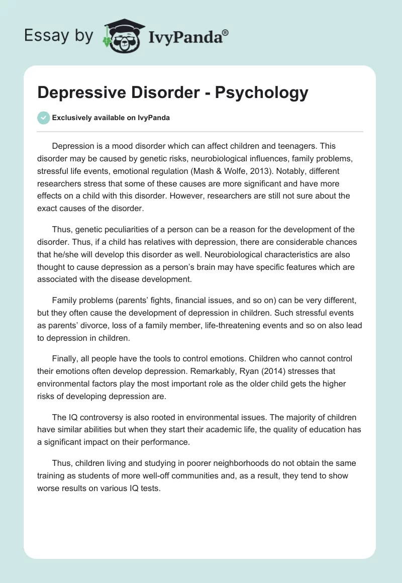 Depressive Disorder - Psychology. Page 1