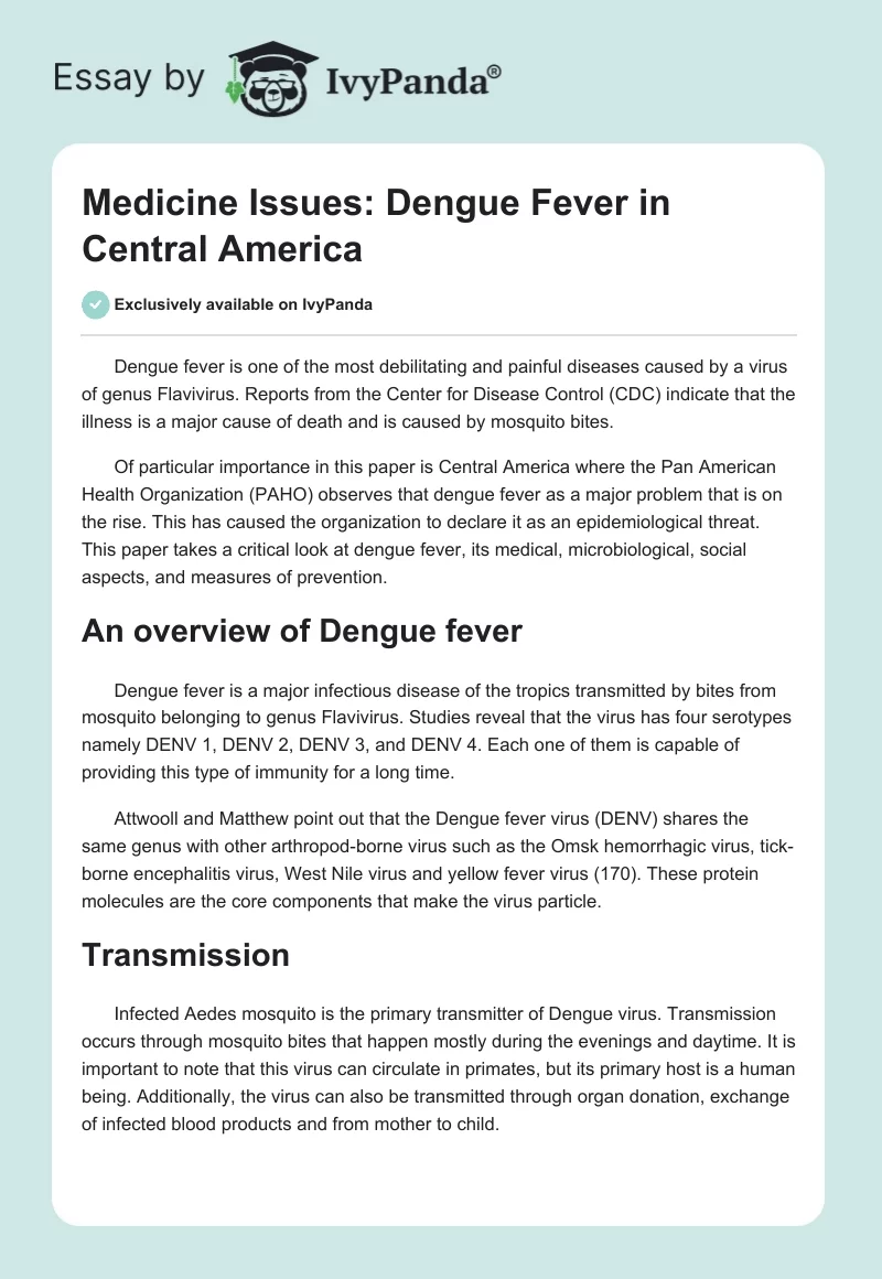 Medicine Issues: Dengue Fever in Central America. Page 1