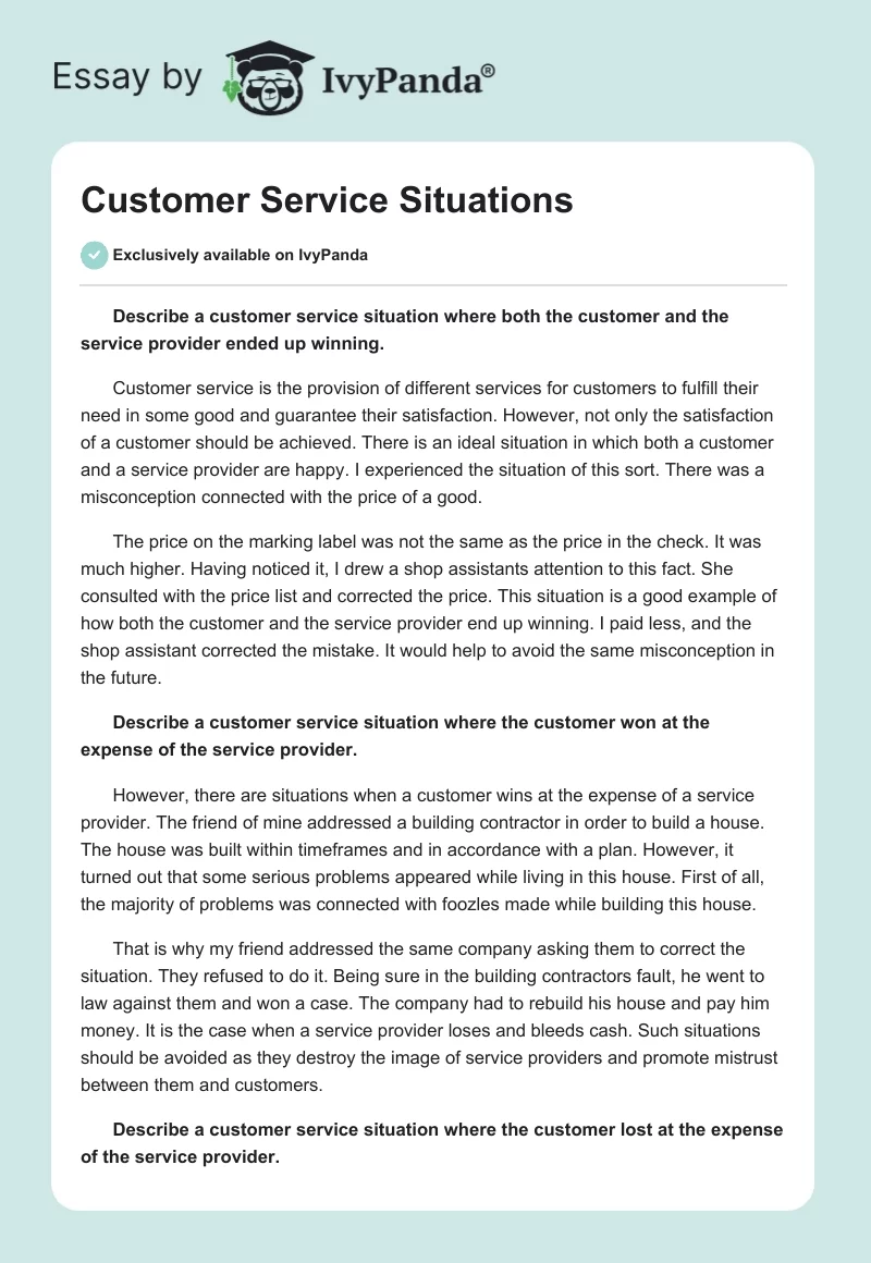 Customer Service Situations. Page 1