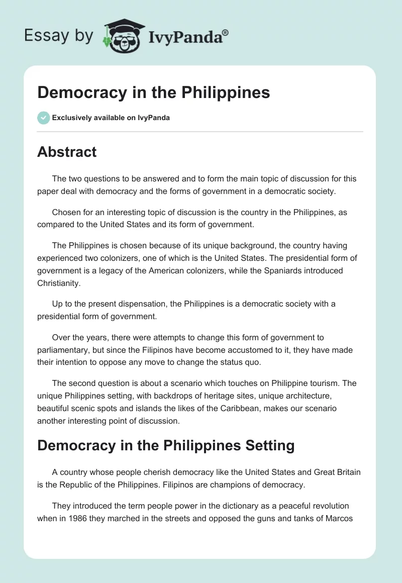 democracy in the philippines essay brainly