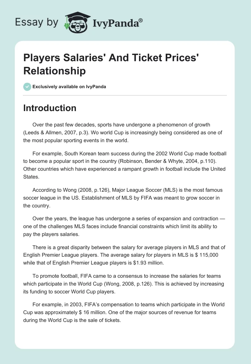 Players Salaries' And Ticket Prices' Relationship. Page 1