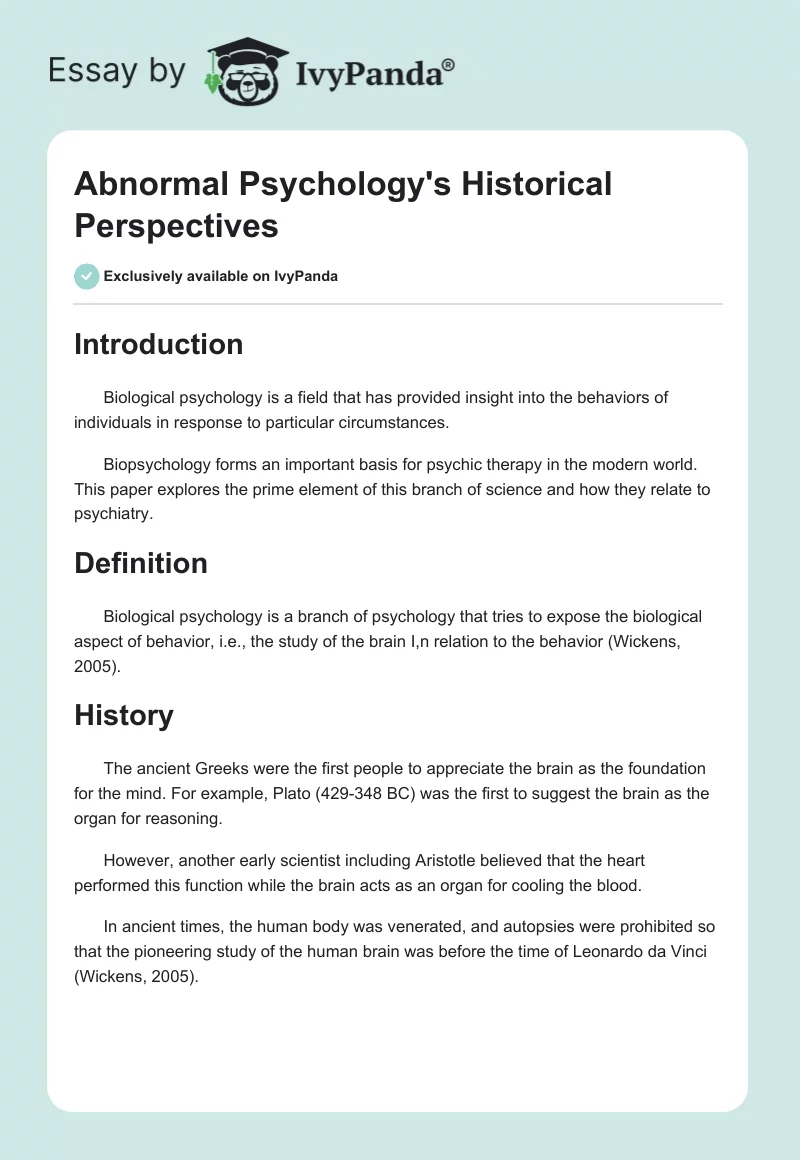Abnormal Psychology's Historical Perspectives. Page 1