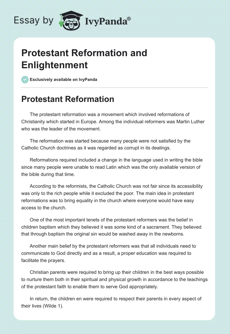 Protestant Reformation and Enlightenment. Page 1