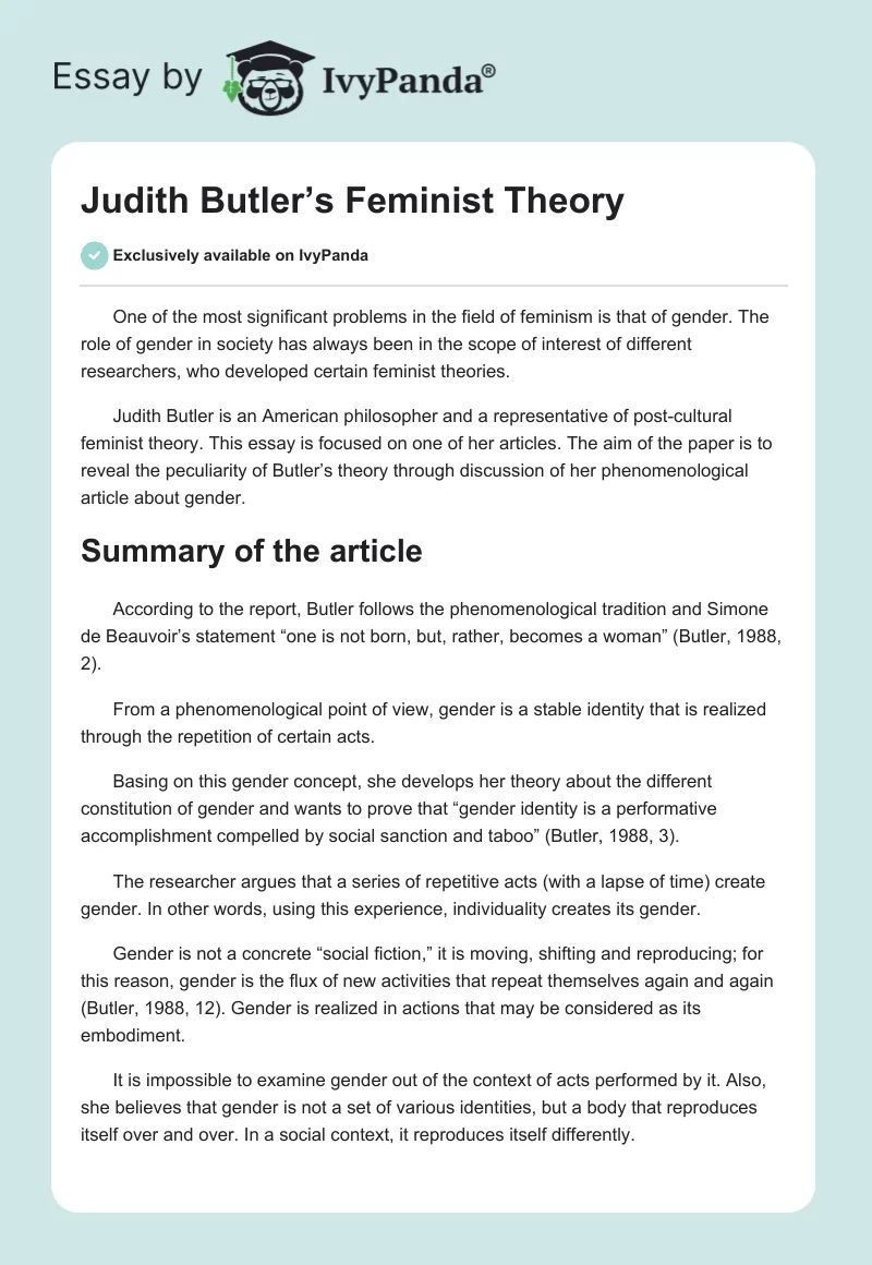 Judith Butler’s Feminist Theory. Page 1