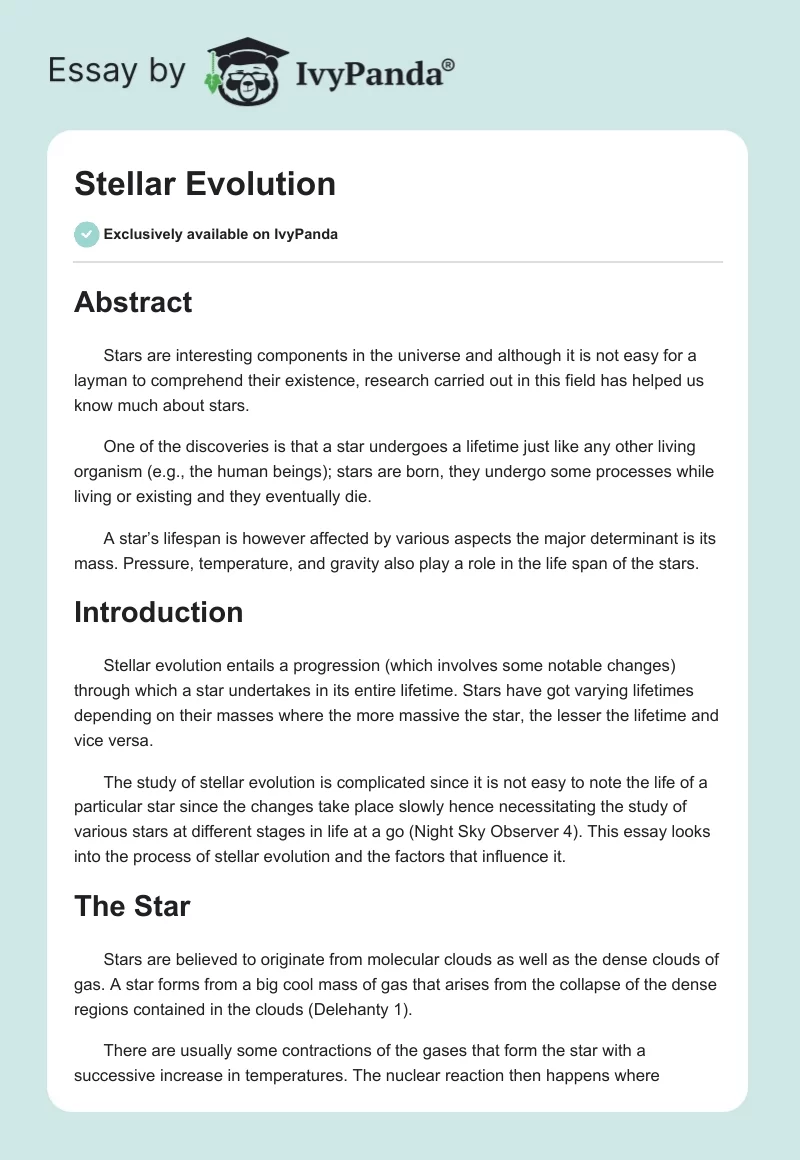 Stellar Evolution. Page 1