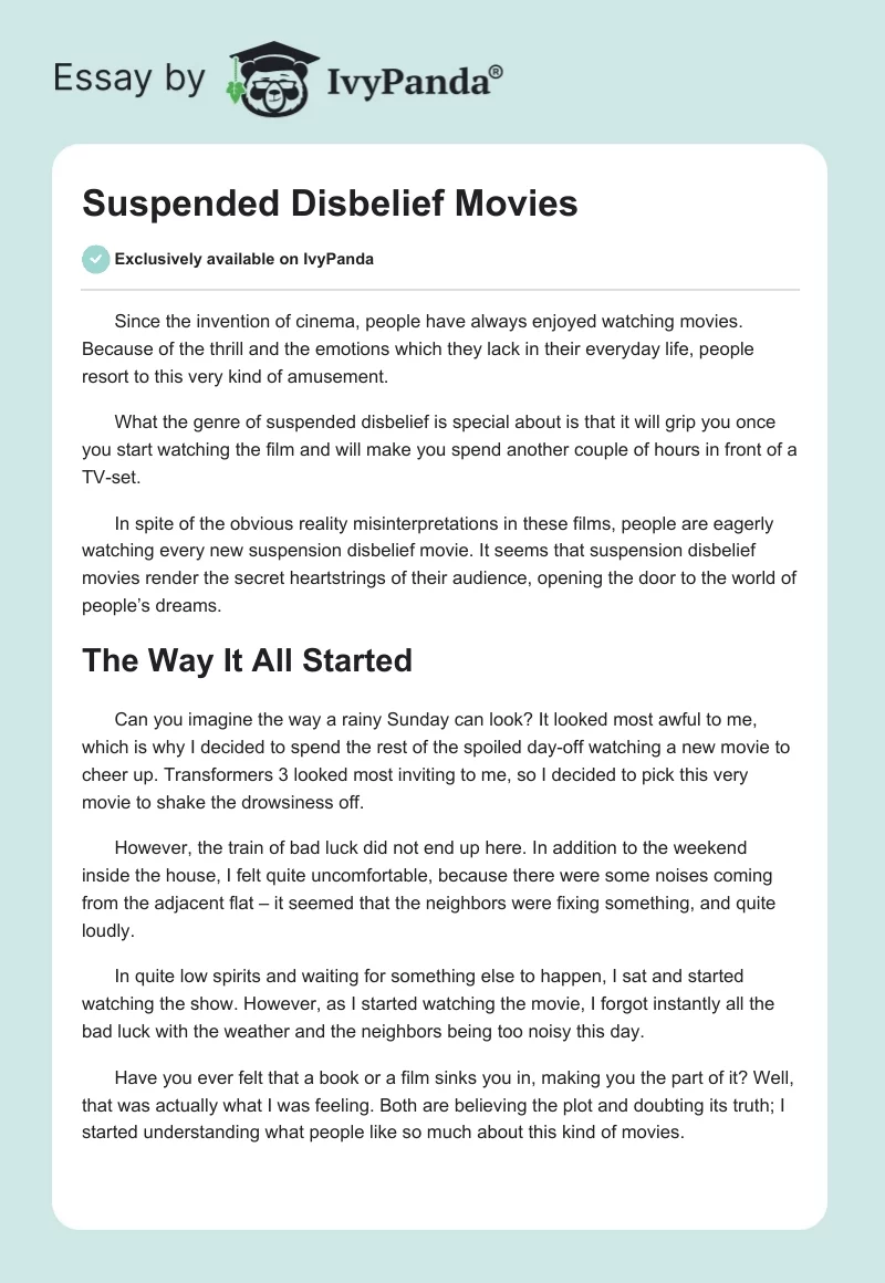 Suspended Disbelief Movies. Page 1