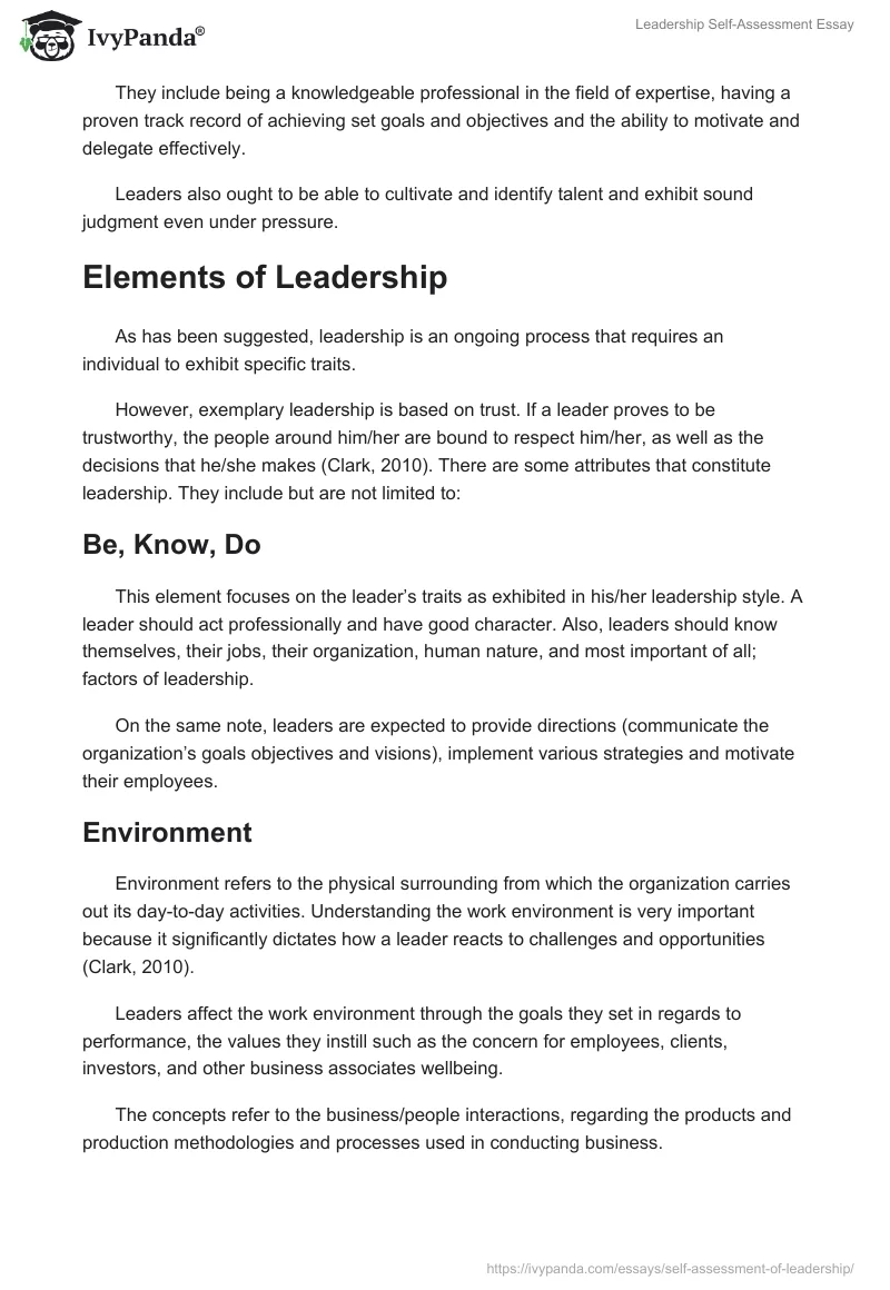 Leadership Self-Assessment Essay. Page 2