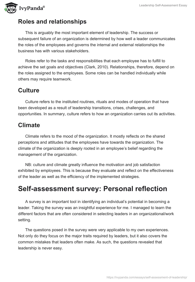 Leadership Self-Assessment Essay. Page 3