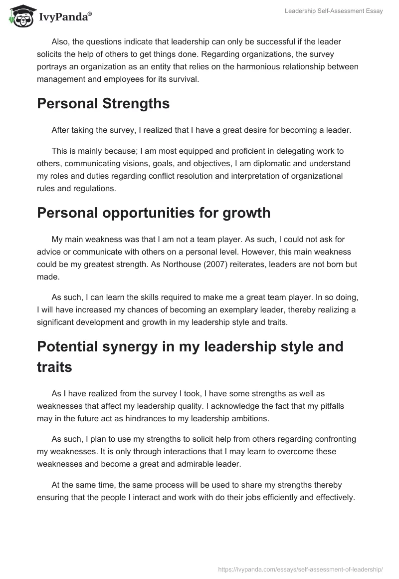 Leadership Self-Assessment Essay. Page 4