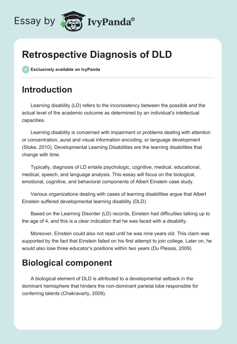 Retrospective Diagnosis of DLD. Page 1