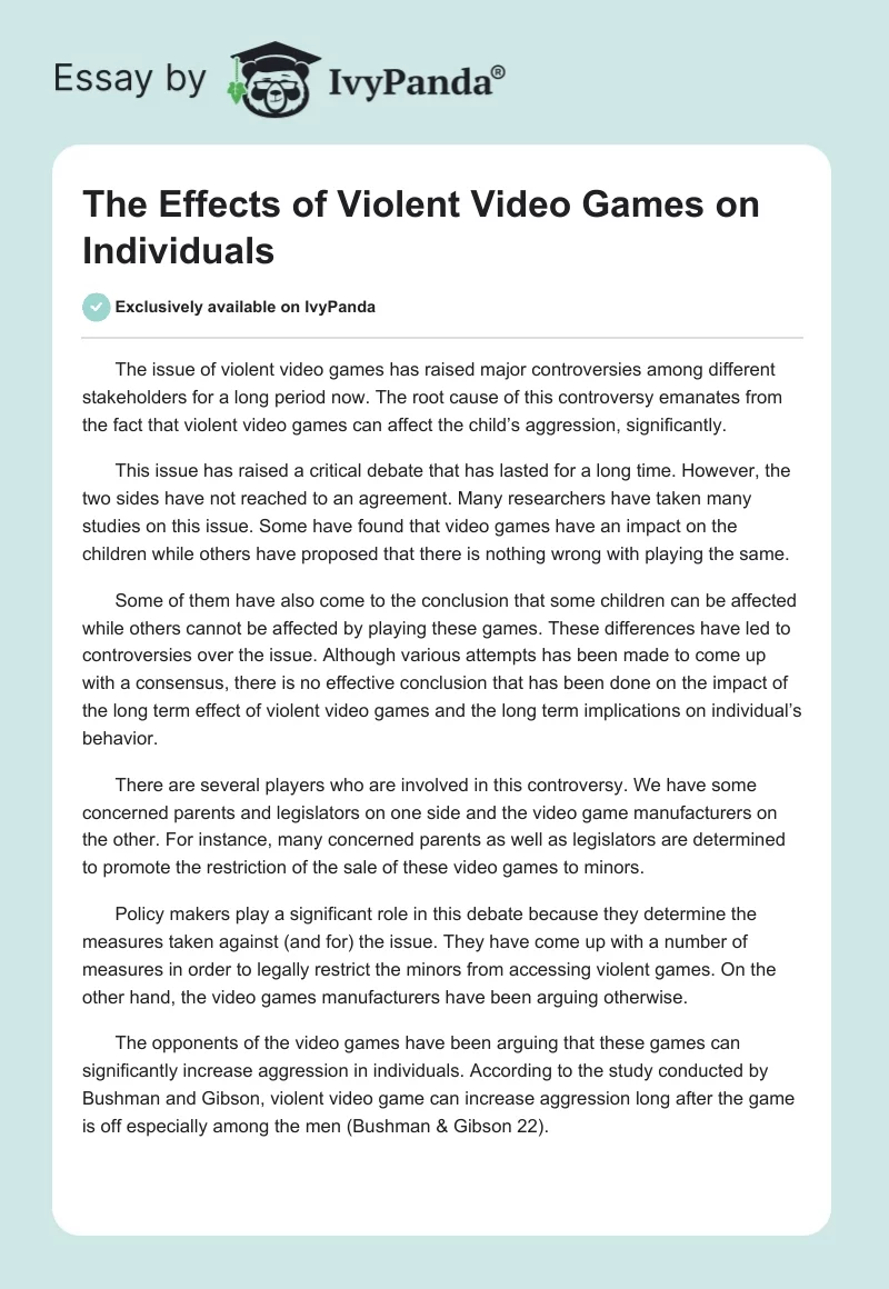 The Effects of Violent Video Games on Individuals. Page 1
