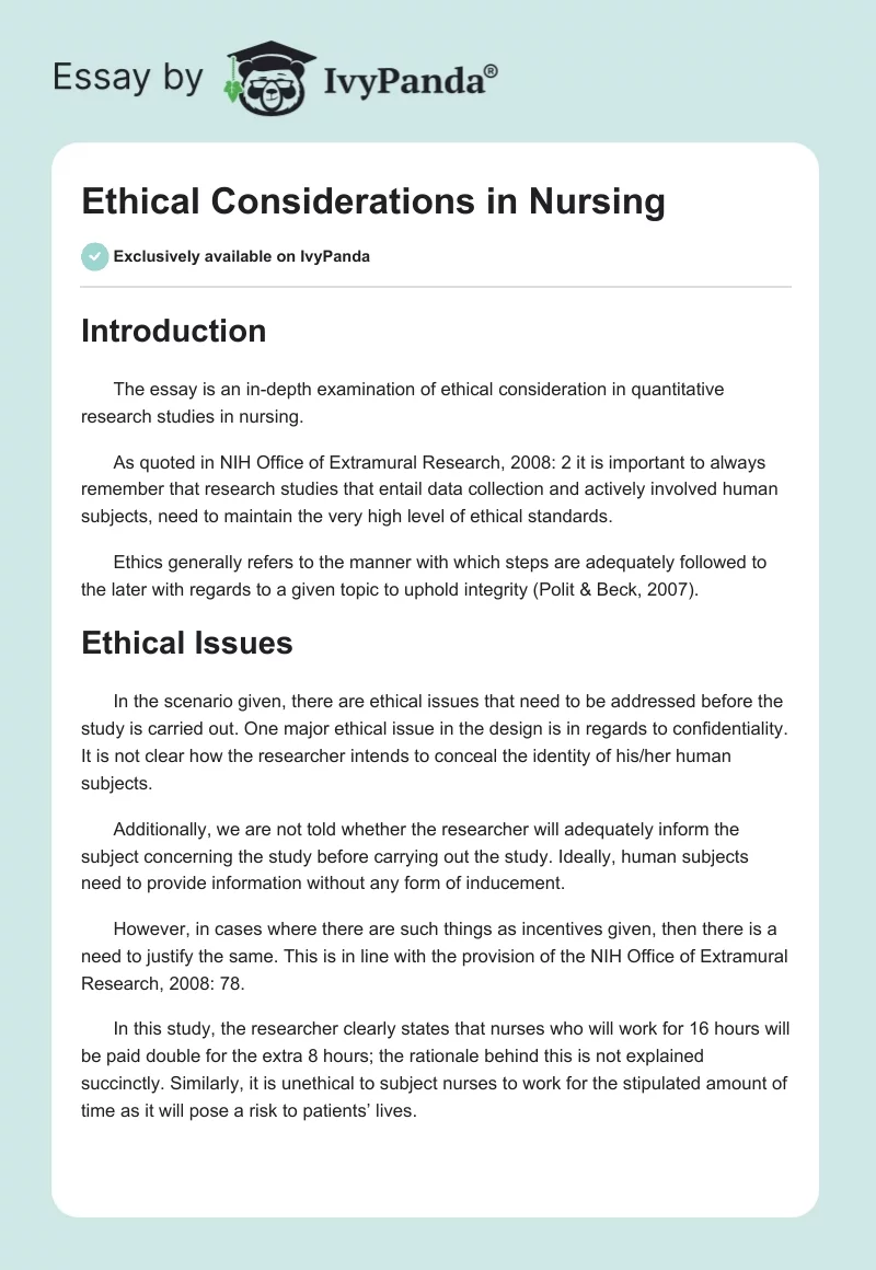 Ethical Considerations in Nursing. Page 1