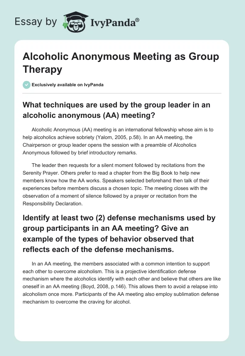 Alcoholic Anonymous Meeting as Group Therapy. Page 1