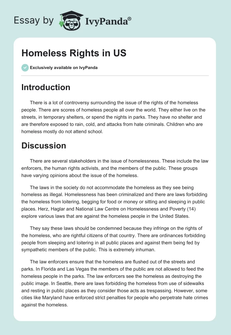 Homeless Rights in US. Page 1