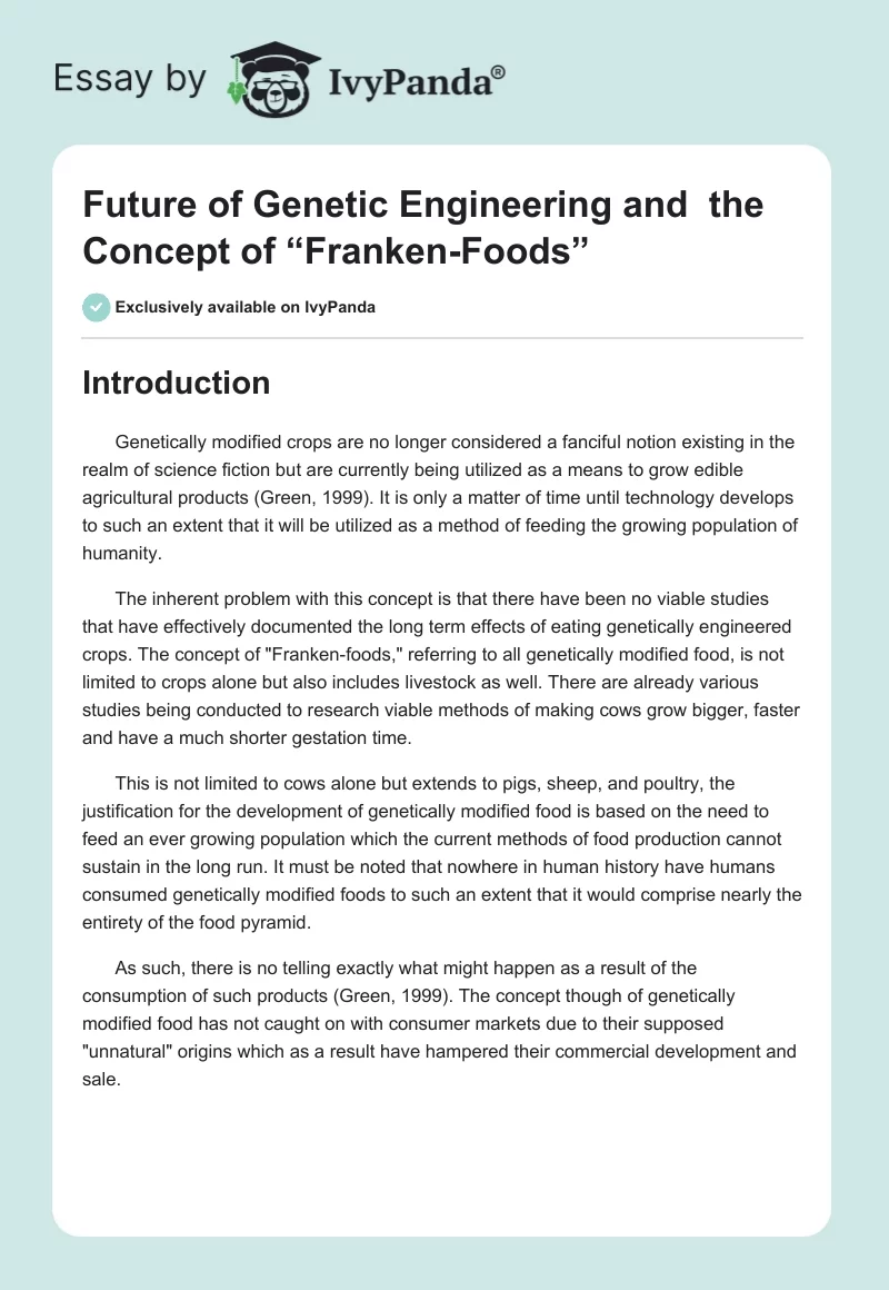 Future of Genetic Engineering and  the Concept of “Franken-Foods”. Page 1