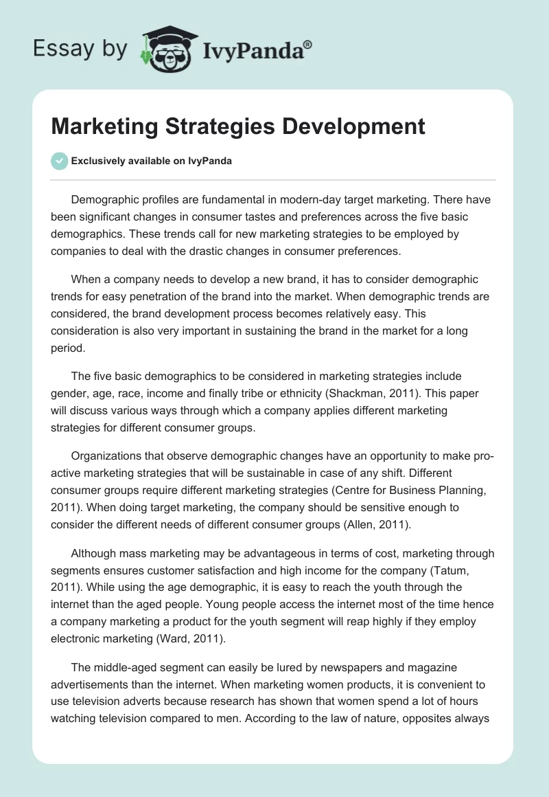Marketing Strategies Development. Page 1